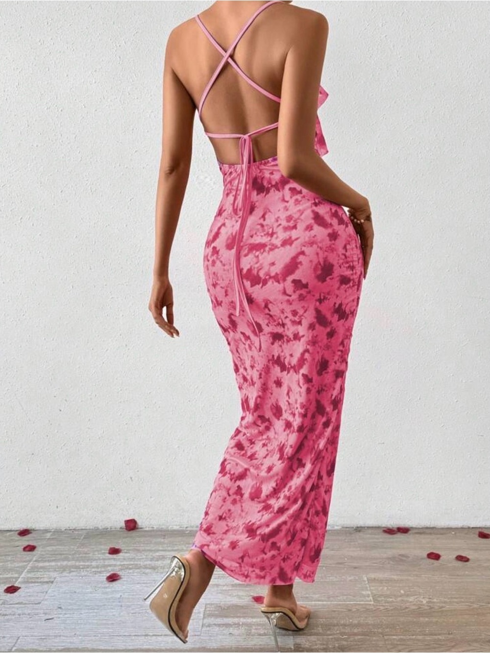 Pink Ruffle Slip Midi Dress - Picture 2 of 3